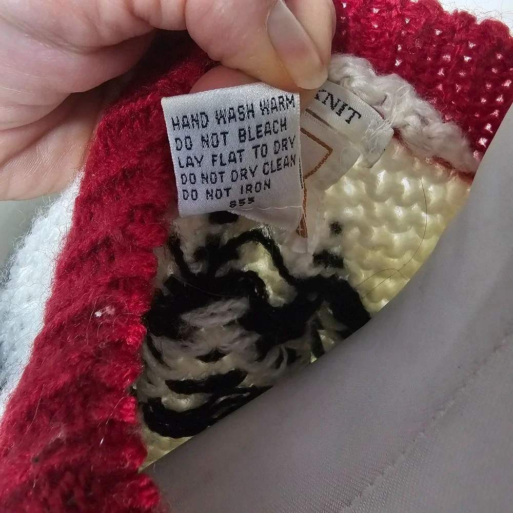 Vintage Hand Knit Chunky Sweater M Nordic Apres Ski Holiday Cottagecore 80s